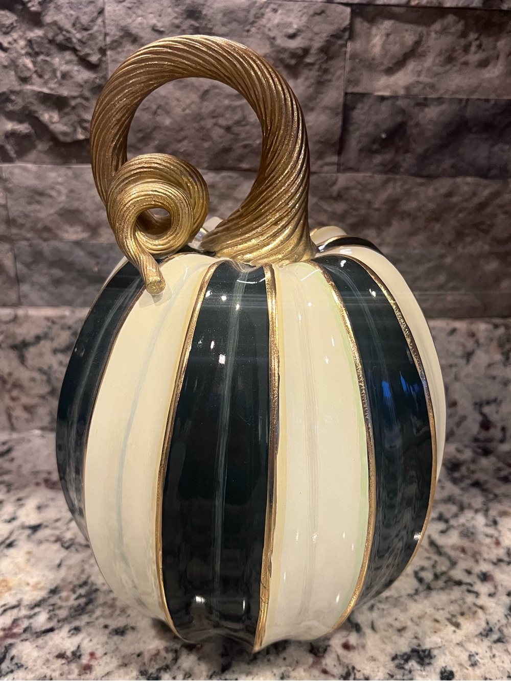 MacKenzie-Childs Elegant Stripe Pumpkin (tall).  6.5” W and 10.5” T.  Like new.